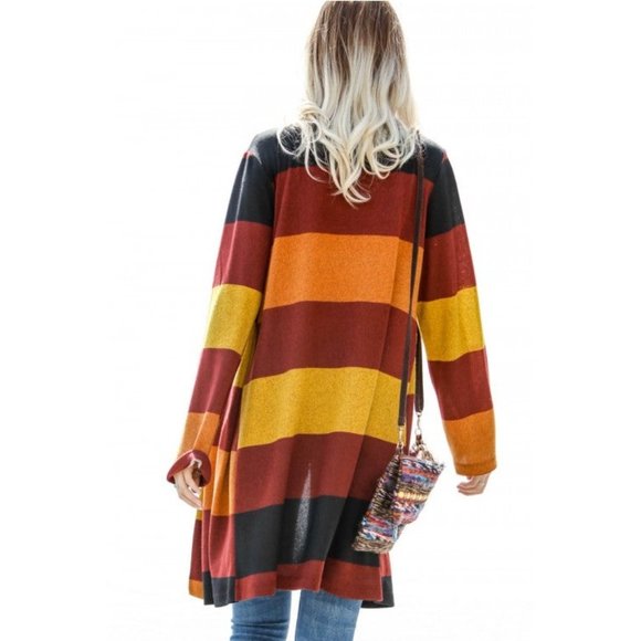 My Story Striped Cardigan, Burgundy Size Medium - Picture 4 of 5